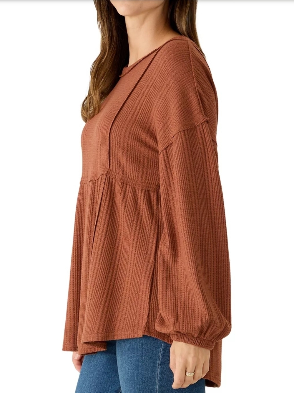 Wonderly Rust Waffle-Knit Long Sleeve Swing Dress Size L